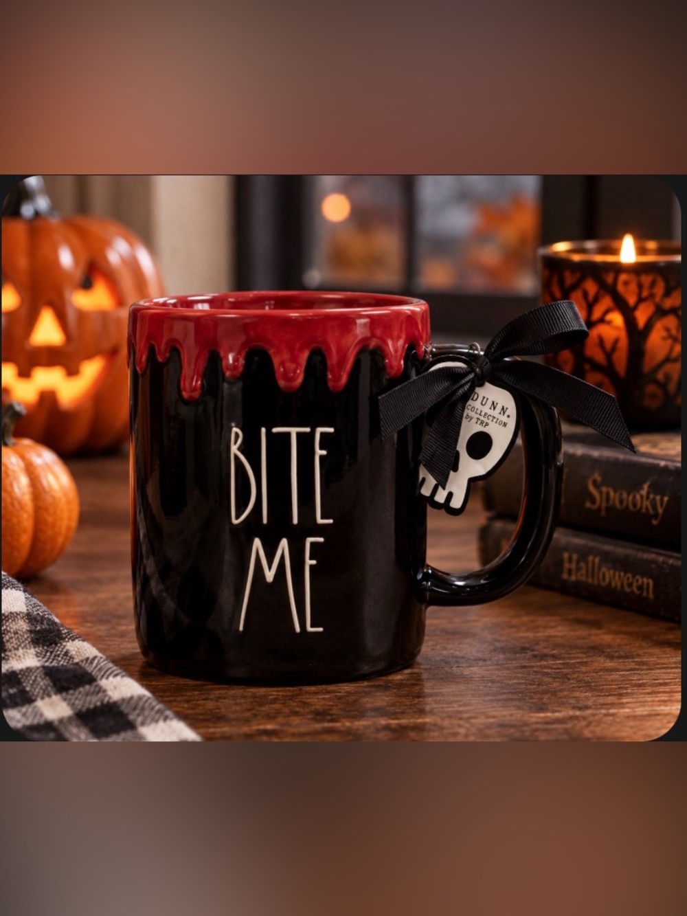 Rae Dunn Black Mug with Red Drip Rim - BITE ME